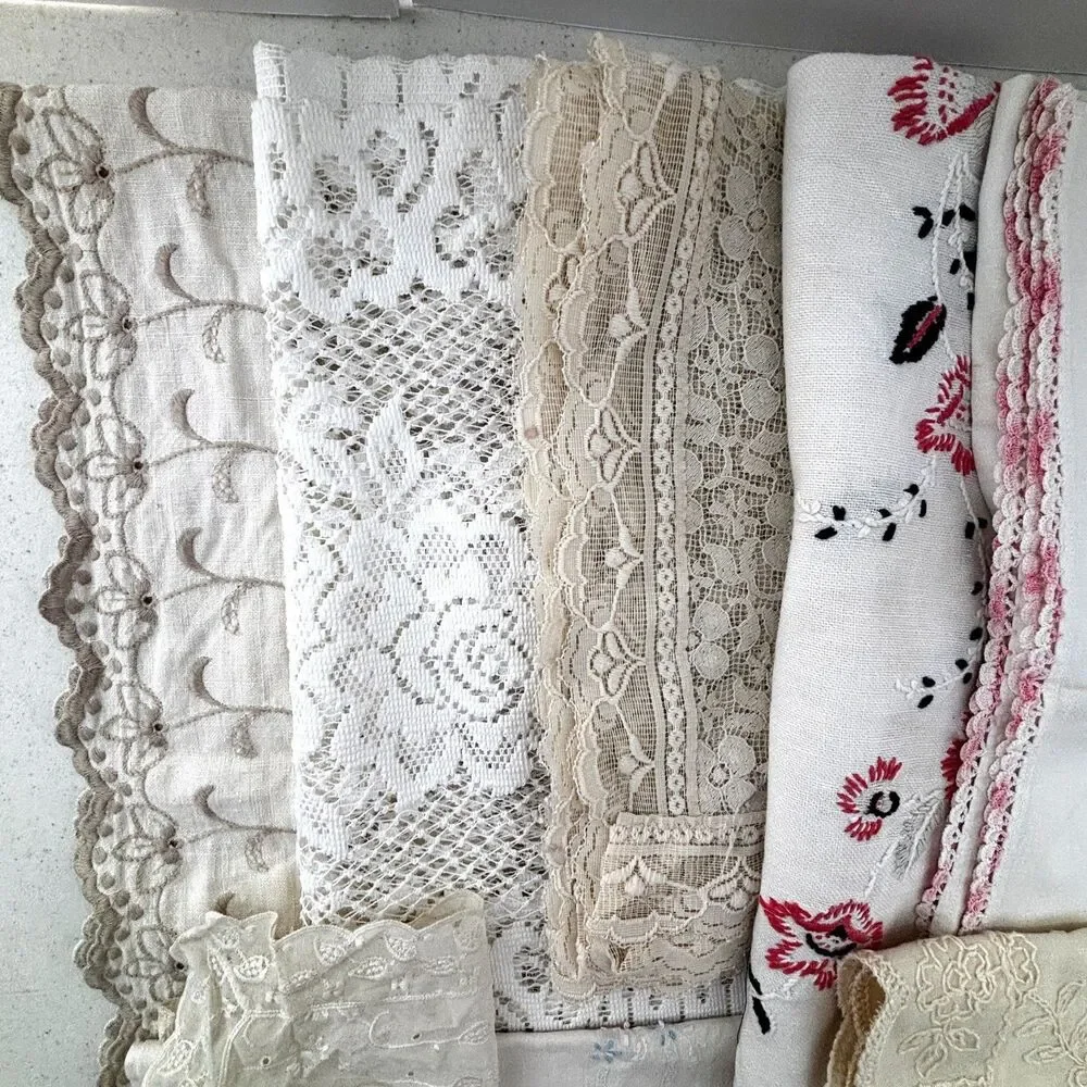 Vintage Linen Cutter Lot Dresser Scarves Runners Cottagecore Embroidered Crochet